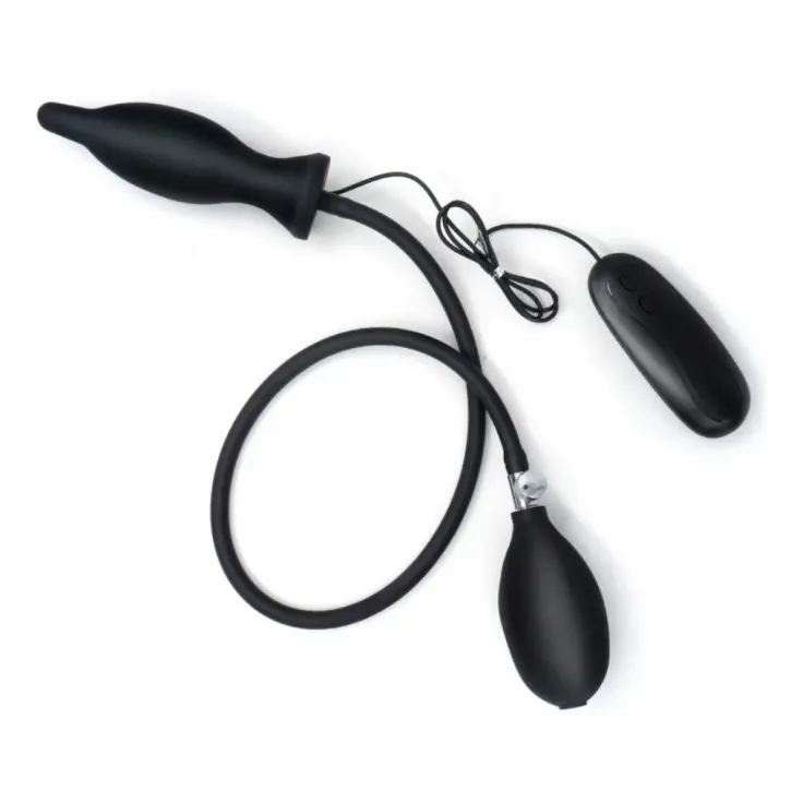Aufblasbarer Analplug mit 10 Vibrationsmodi, Handpumpe und Bedienteil