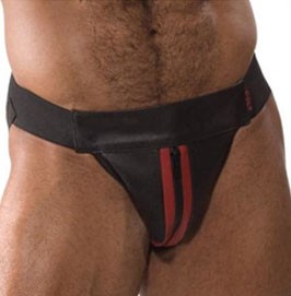 Zip Leather Jock, red, size M