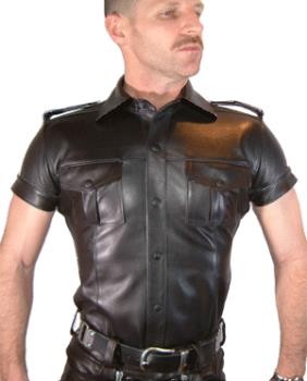 Leather Shirt, short sleeve, L