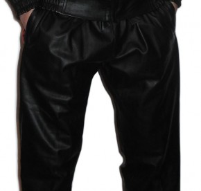 Leder Jogginghose mit roten Seitenstreifen, S