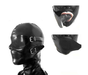 Latex-Kopfmaske mit abnehmbarer Augenmaske und Mundknebel